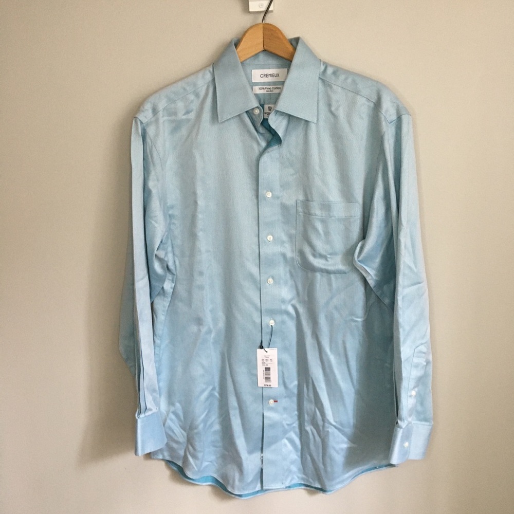 Men’s button down dress shirt Cremieux light blue aqua, neck 15.5 high quality
